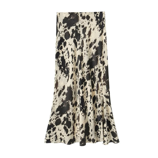 Damen Langer Satin-Rock im Bias-Cut mit abstraktem Animal-Print Nord Taschen