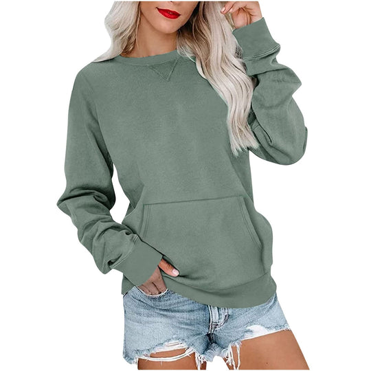 Damen Lockeres Sweatshirt mit Rundhalsausschnitt und Kängurutasche Nord Taschen