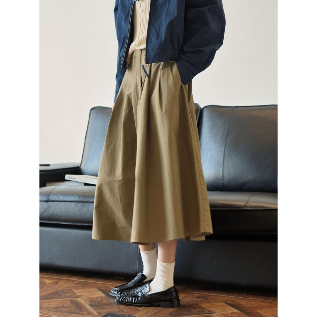Damen Weit schwingender Midirock mit hoher Taille und soften Falten Nord Taschen