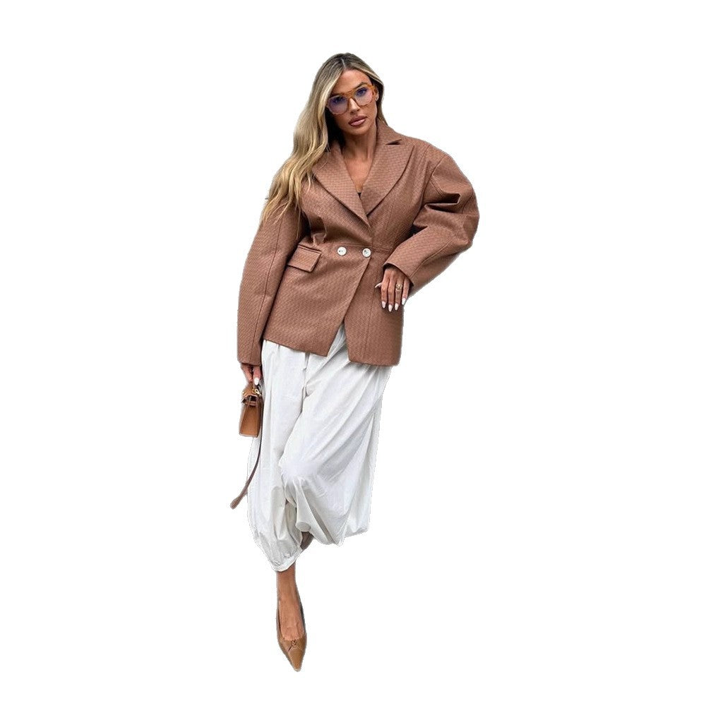 Damen Boxy-Blazer mit taillierter Drapierung und strukturierter Lederimitat-Optik Nord Taschen