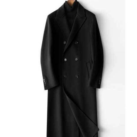 Herren Doppelreihiger Wollmantel mit Kaschmiranteil und schmaler Silhouette Nord Taschen