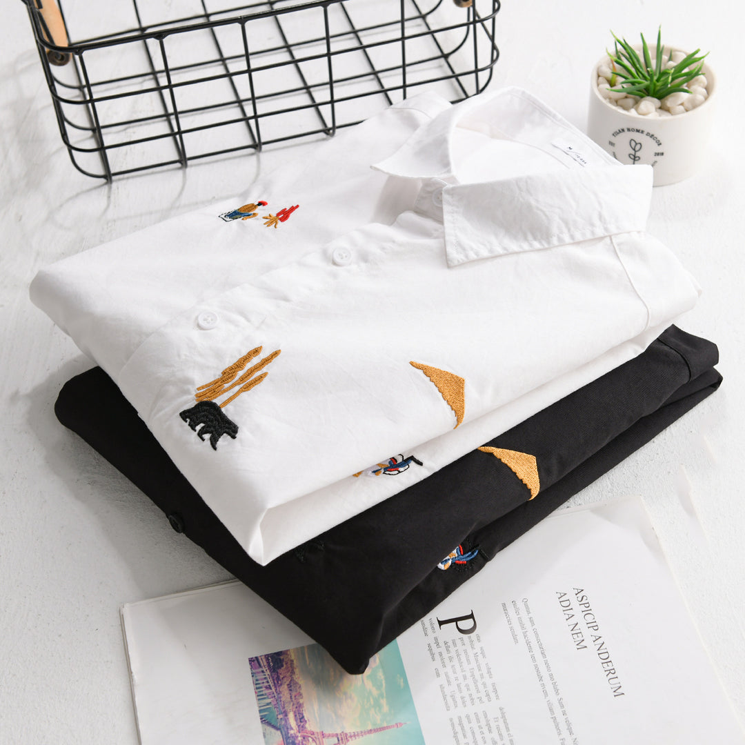 Herren Baumwoll-Kentkragenhemd mit feinen Mini-Stickereien im Relaxed‑Fit Nord Taschen