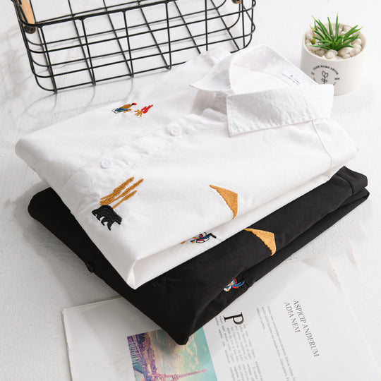 Herren Baumwoll-Kentkragenhemd mit feinen Mini-Stickereien im Relaxed‑Fit Nord Taschen