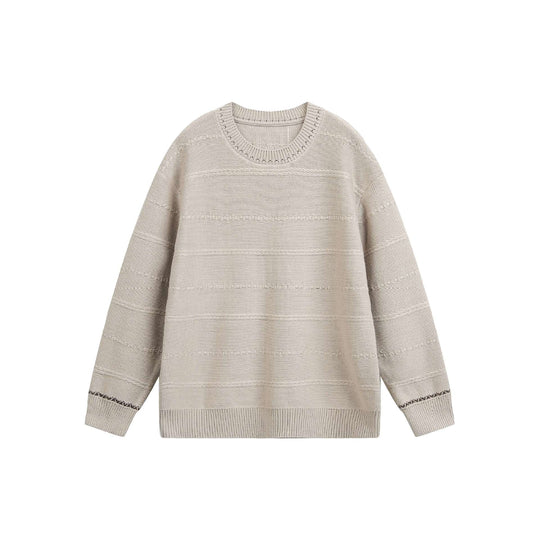 Damen Oversize-Strickpullover mit Strukturstreifen und Rundhalsausschnitt Nord Taschen