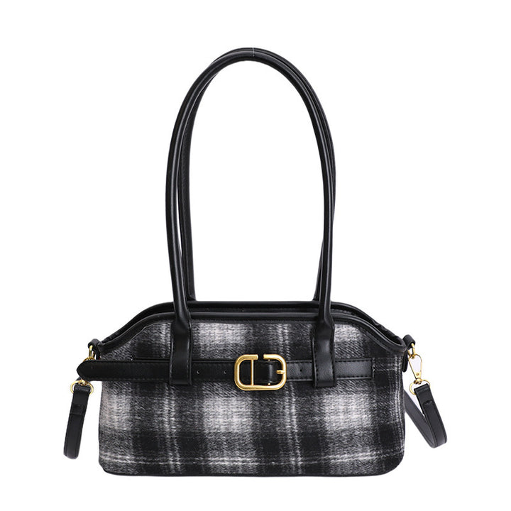 Damen modische Handtasche mit kariertem Material und elegantem Gürtel Nord Taschen