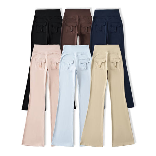 Damen Hochtaillierte ausgestellte Yoga‑Hose mit Formbund Nord Taschen