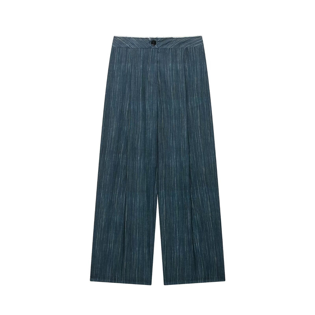 Damen Zweiteiliges Nadelstreifen-Set mit Stehkragen-Blazer und Highwaist-Palazzohose Nord Taschen