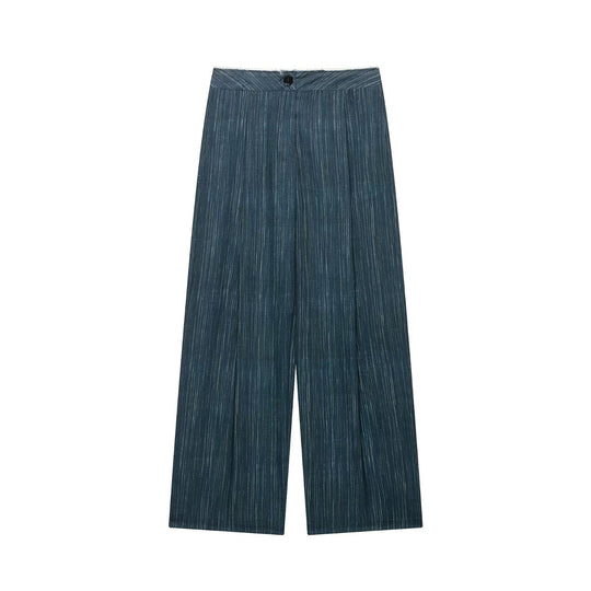 Damen Zweiteiliges Nadelstreifen-Set mit Stehkragen-Blazer und Highwaist-Palazzohose Nord Taschen