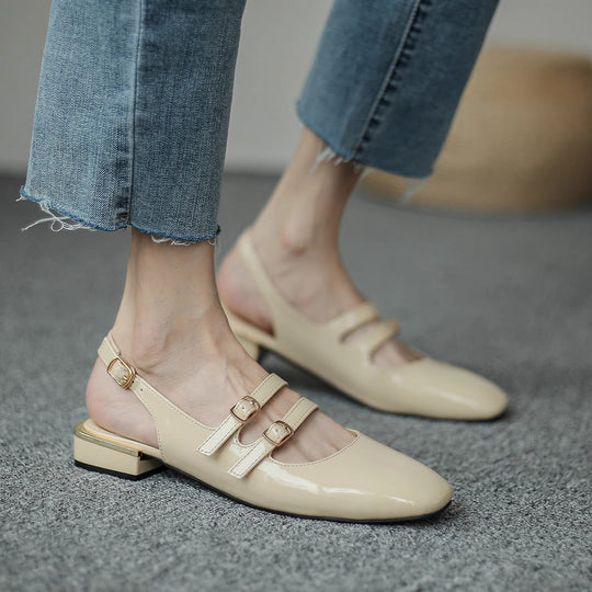 Damen Sling-Ballerinas mit doppeltem Riemchen und komfortablem Blockabsatz
