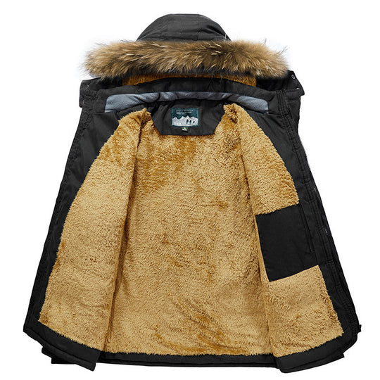 Herren wattierter Parka mit Kunstfellkapuze und Teddyfutter Nord Taschen