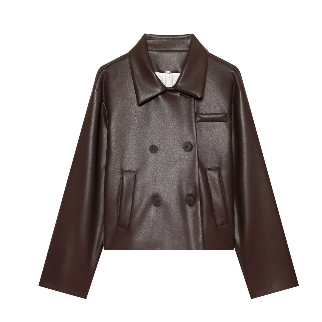 Damen Kurzer Kunstleder-Blouson mit doppelreihiger Knopfleiste und kastiger Silhouette Nord Taschen