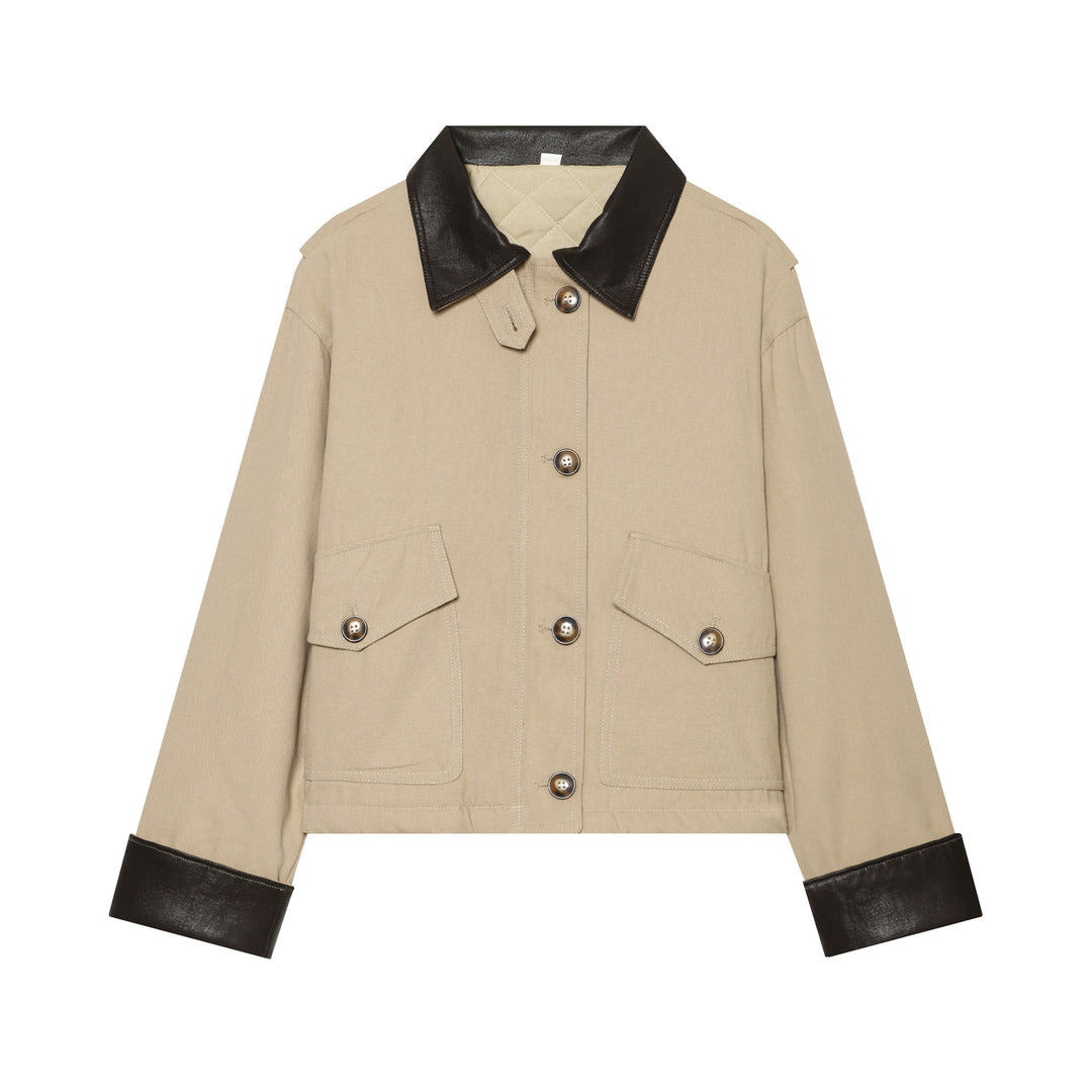 Damen Cropped Utility‑Jacke mit gesteppter Innenseite und kontrastierendem Lederkragen Nord Taschen