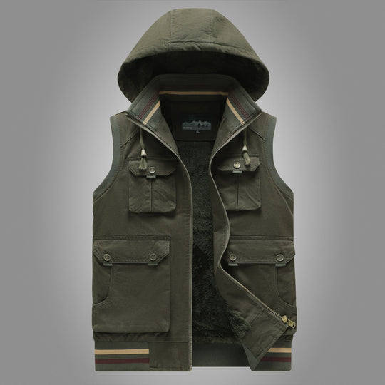 Herren Kapuzen-Weste mit Teddyfutter und Multifunktions-Utility-Taschen Nord Taschen