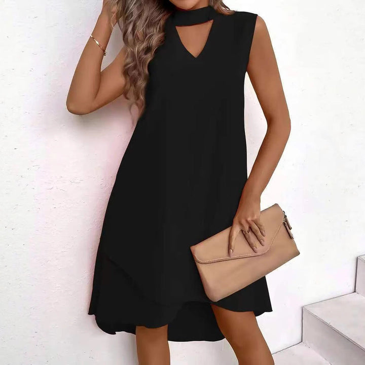 Damen asymmetrisches A-Linien Kleid mit schickem Schlüssellochausschnitt und fließendem Schnitt