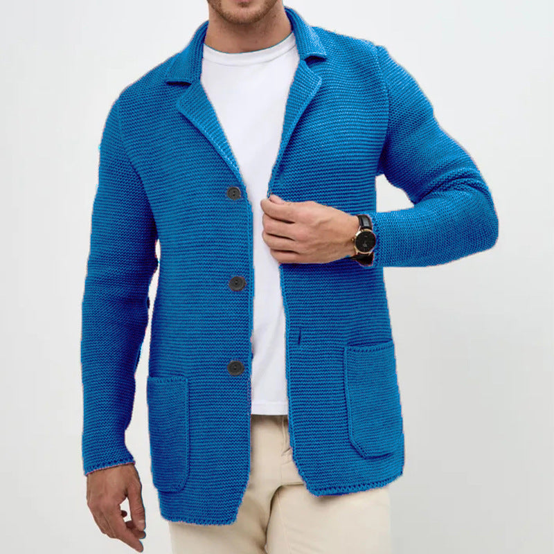 Herren grobgestrickter Strickcardigan mit Schalkragen und aufgesetzten Taschen Nord Taschen