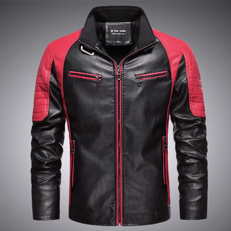 Herren Biker-Lederimitatjacke im Racing-Stil mit Stehkragen und Reißverschlusstaschen Nord Taschen