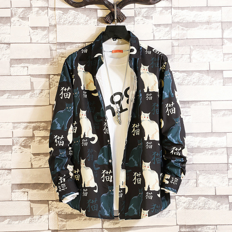 Herren langärmliges Hemd mit offenem Reverskragen, kontrastivem Blumenprint und lässiger Regular-Fit Silhouette Nord Taschen