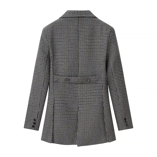 Damen Hahnentritt-Blazer mit Schwalbenschwanz-Detail und taillierter Silhouette Nord Taschen