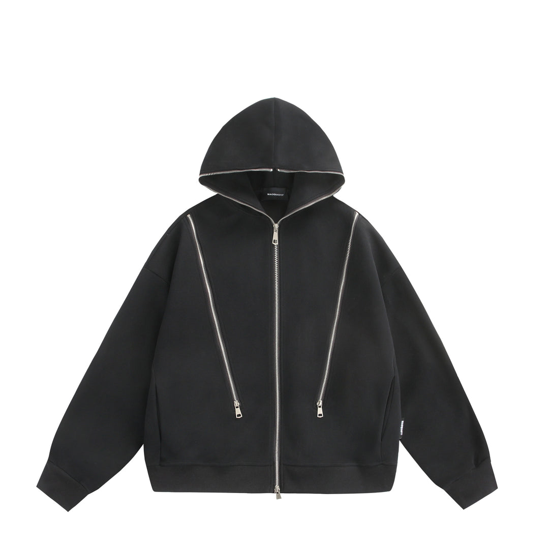 Unisex Kapuzen-Sweatjacke mit Doppelreißverschluss und Ziernaht-Panel Nord Taschen