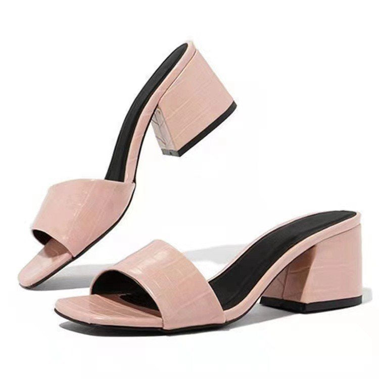Damen elegante Blockabsatz-Sandalen mit zeitlosem Krokodilleder-Riemen