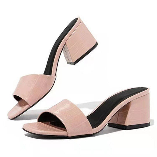 Damen elegante Blockabsatz-Sandalen mit zeitlosem Krokodilleder-Riemen