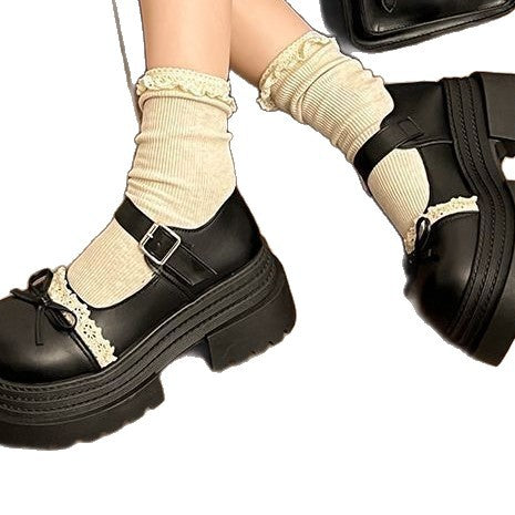 Damen Modische Mary Jane Schuhe mit dekorativer Schleife und robuster Plateau-Sohle