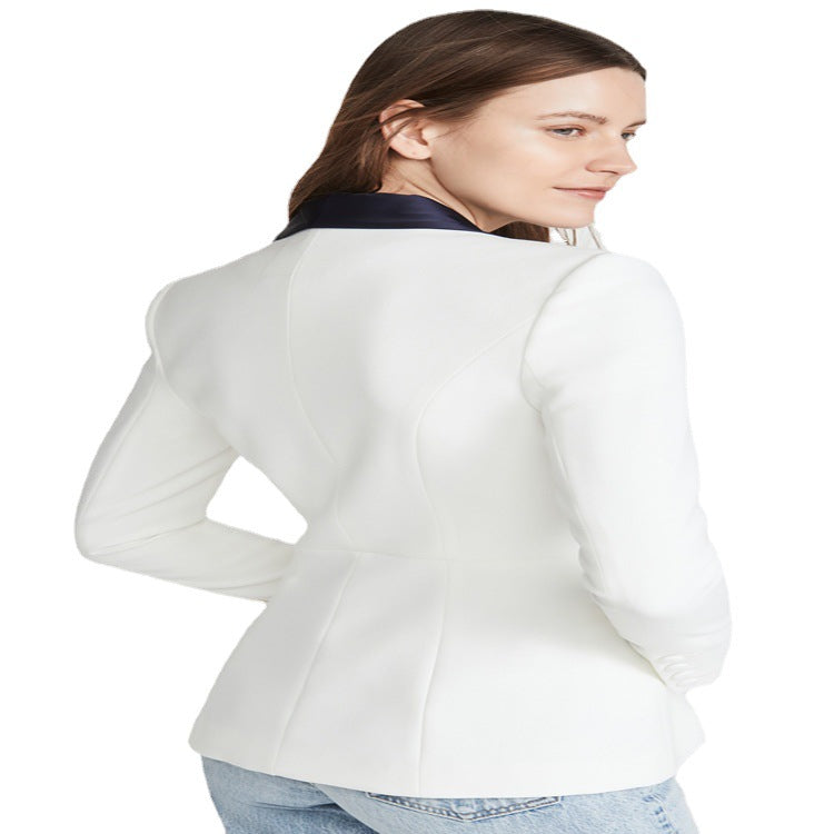Damen Taillierter Smoking‑Blazer mit satiniertem Schalkragen und Ein‑Knopf‑Front Nord Taschen