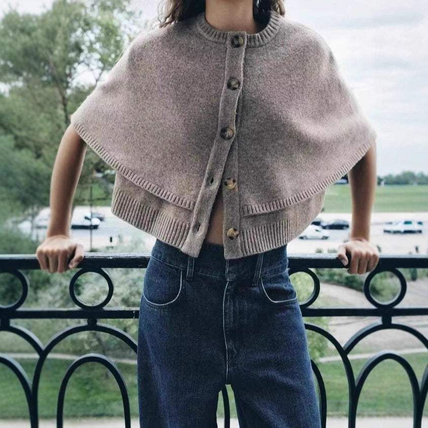Damen Cape-Cardigan mit durchgehender Knopfleiste und doppellagigem Saum Nord Taschen