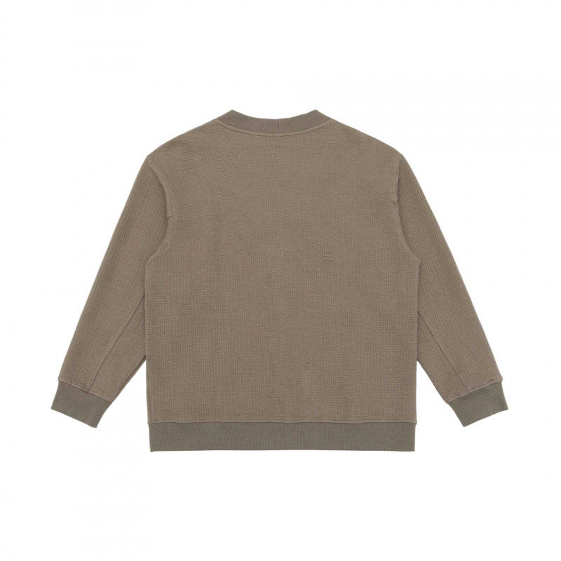 Unisex Oversize Waffelstrick-Cardigan mit V-Ausschnitt, Knopfleiste und aufgesetzten Taschen Nord Taschen