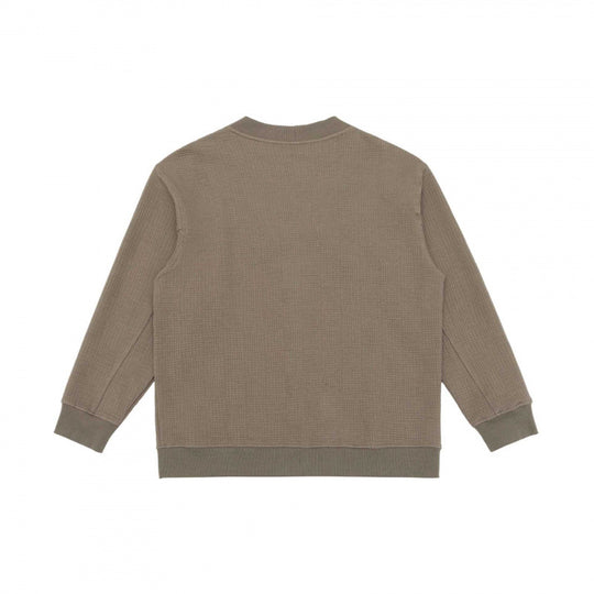 Unisex Oversize Waffelstrick-Cardigan mit V-Ausschnitt, Knopfleiste und aufgesetzten Taschen Nord Taschen