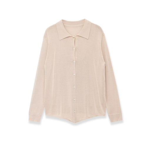 Damen Leichter Strick-Cardigan mit Hemdkragen und Knopfleiste Nord Taschen