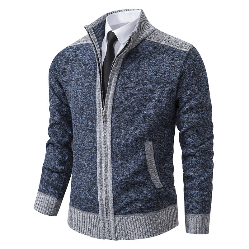 Herren strukturierter Strickcardigan mit Stehkragen und durchgehendem Reißverschluss Nord Taschen