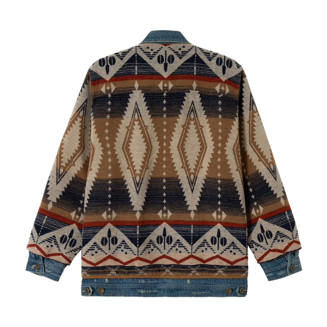Unisex Kurzer gewobener Azteken-Cardigan mit Denimblende Nord Taschen