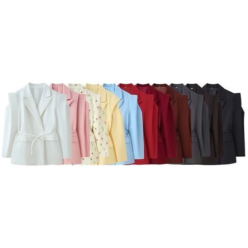 Damen Schulterfreier Blazer mit Taillengürtel und Pattentaschen Nord Taschen