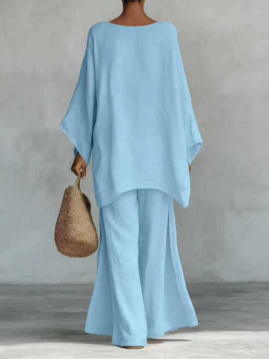 Damen Lässiges Oversize-Kaftanoberteil mit weiten Palazzohosen Nord Taschen