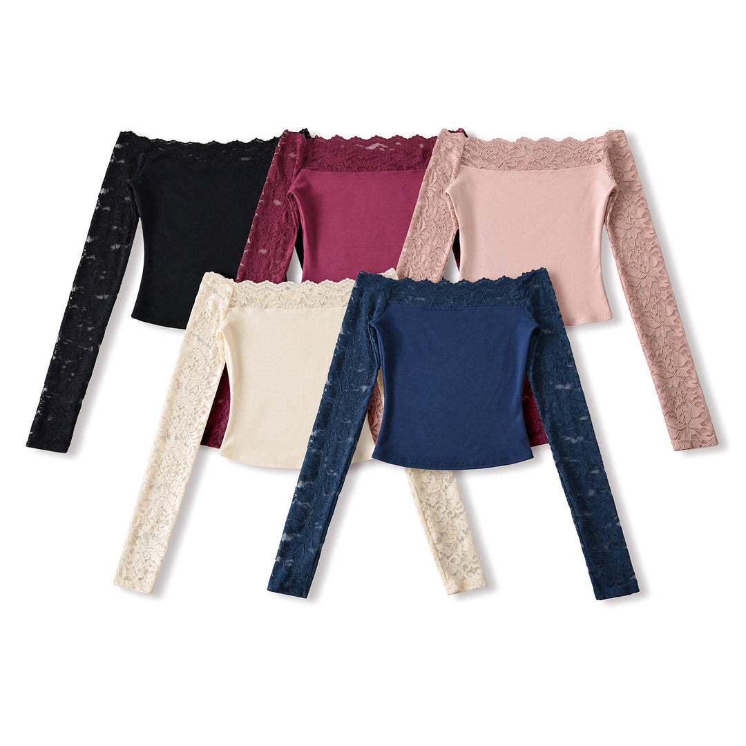 Damen Carmen-Top mit Spitzenärmeln und schulterfreiem Schnitt Nord Taschen