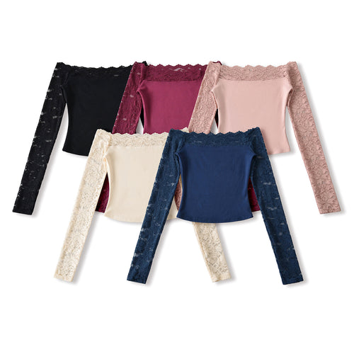 Damen Carmen-Top mit Spitzenärmeln und schulterfreiem Schnitt Nord Taschen