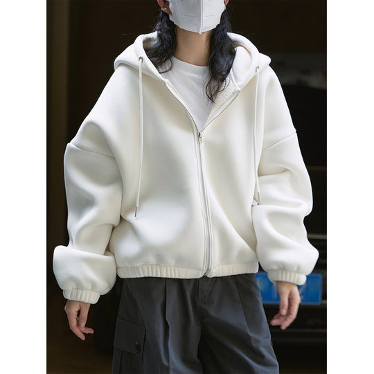 Damen Oversized Kapuzen-Zipjacke mit Teddyfutter und elastischem Saum Nord Taschen