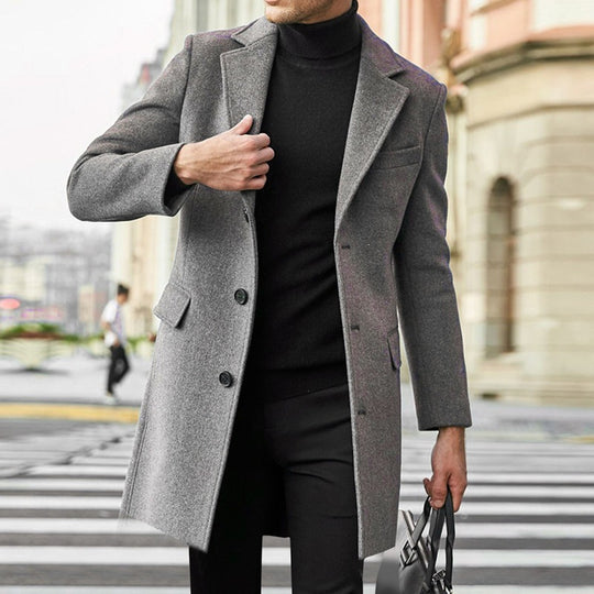 Herren Eleganter Wollmantel mit tailliertem City-Schnitt, Notch‑Revers und Pattentaschen Nord Taschen