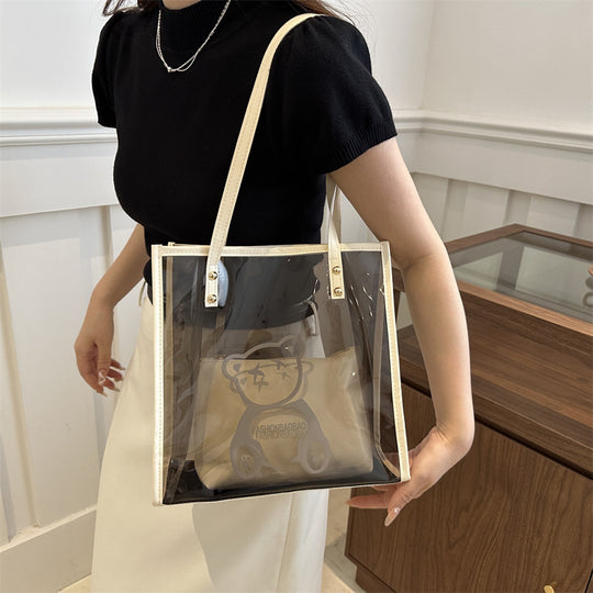Damen transparente Tragetasche mit auffälligem Bärenmotiv Nord Taschen