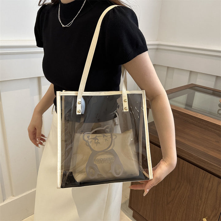 Damen transparente Tragetasche mit auffälligem Bärenmotiv Nord Taschen