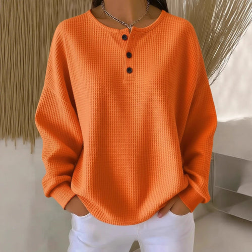 Damen Waffelstrick-Henley-Longsleeve mit Knopfleiste und Oversize-Passform Nord Taschen