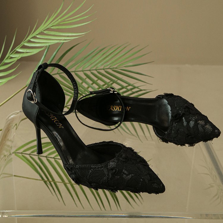 Damen elegante High Heels mit floralem Spitzendesign und verstellbarem Riemen