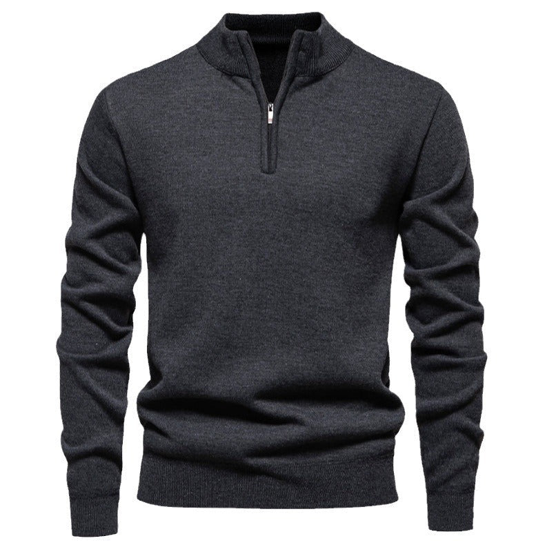 Herren feiner Strickpullover mit kurzem Reißverschluss und hohem Kragen