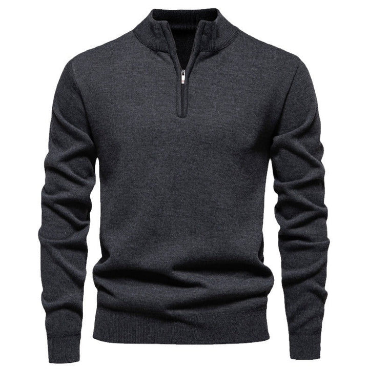 Herren feiner Strickpullover mit kurzem Reißverschluss und hohem Kragen