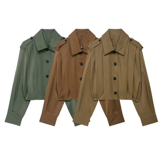 Damen Cropped-Boxy-Trenchjacke im Utility-Look mit Epauletten und weitem Manschettenärmel Nord Taschen