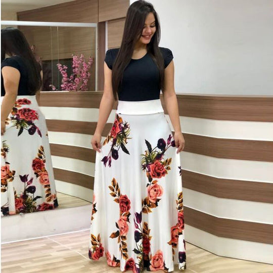 Damen Fließender Maxirock mit hoher Taille und großem Blumenprint Nord Taschen