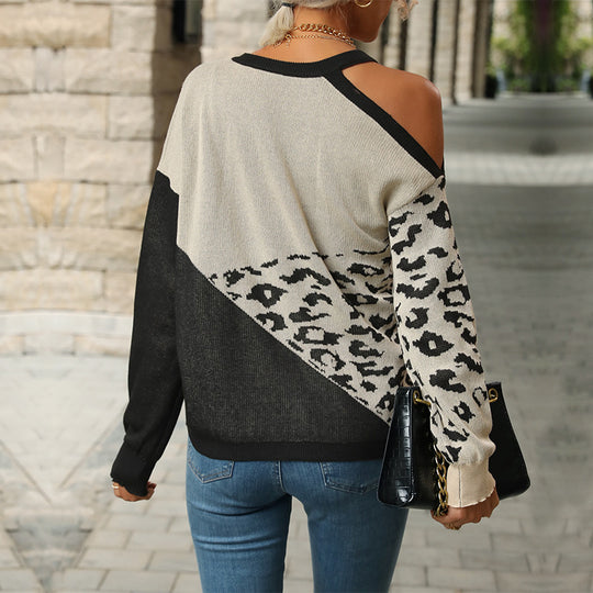 Damen Lässiger Strickpullover mit Leopardenmuster Nord Taschen