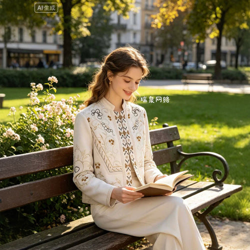 Damen Bestickte Boxy-Jacke mit Stehkragen und floraler Stickerei Nord Taschen