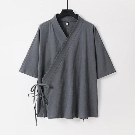 Damen Wickel-Kimono-Oberteil mit kurzen Ärmeln und Seitenschnürung Nord Taschen